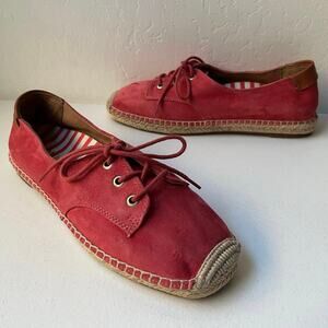 Vionic Rayne Suede Espadrille Flats Women's 8.5 in Coral Lace-Up Comfort Casual